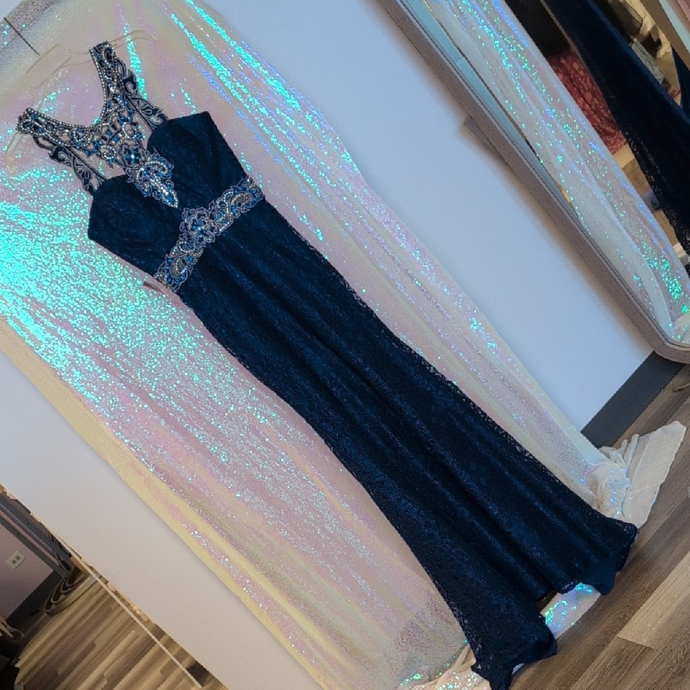 Elegant Custom Navy Beaded Gown